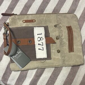 Myra Bag Tan and Brown Clutch with Rustic Accents
